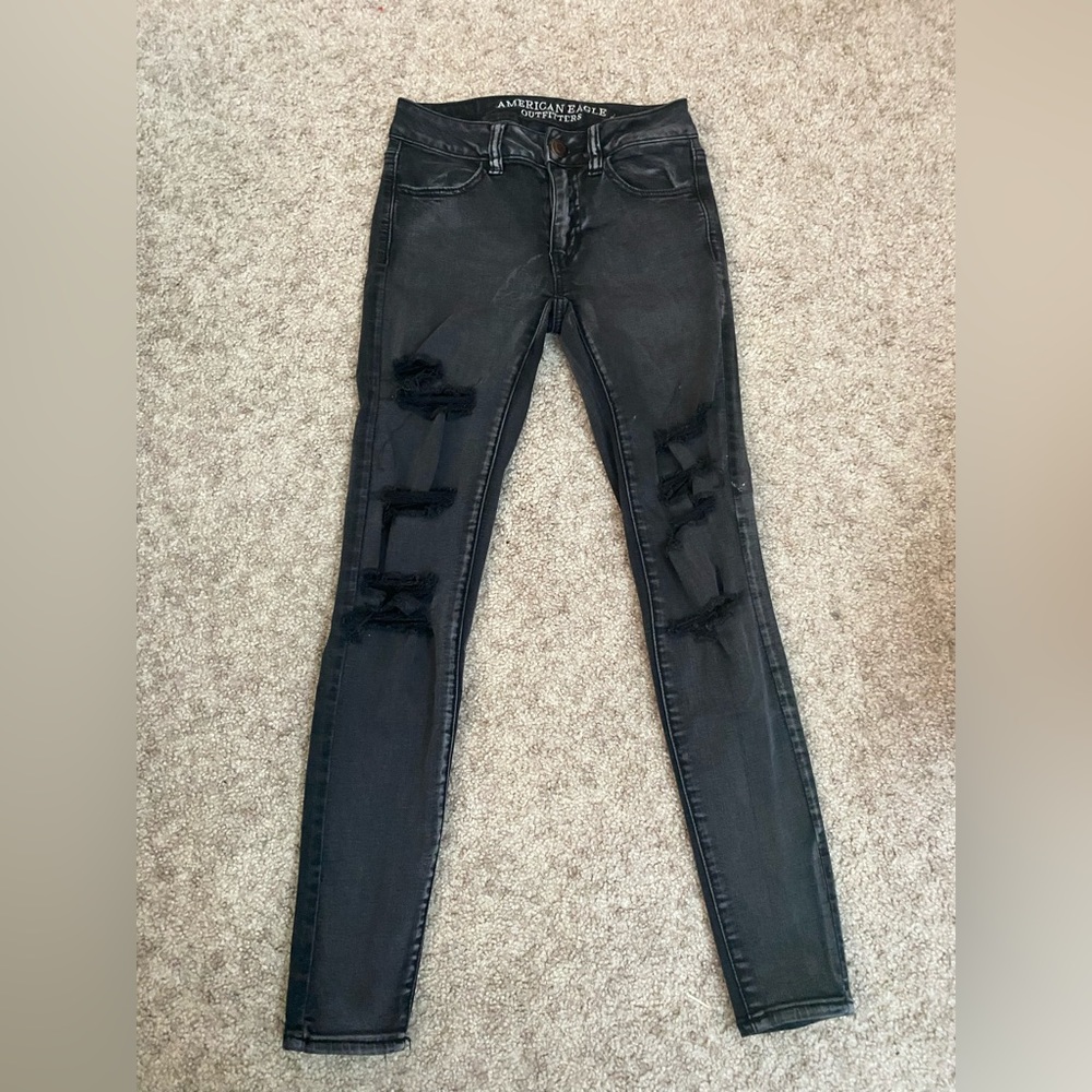 American Eagle Outfitters dark gray ripped jeans